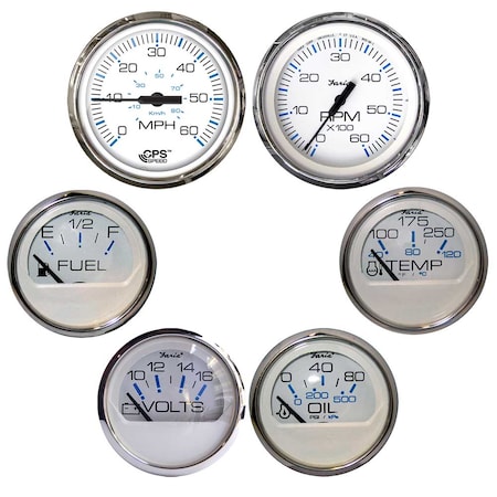 Faria Beede Instruments Chesapeake White w/Stainless Steel Bezel Boxed Set of 6 - Speed,  KTF063